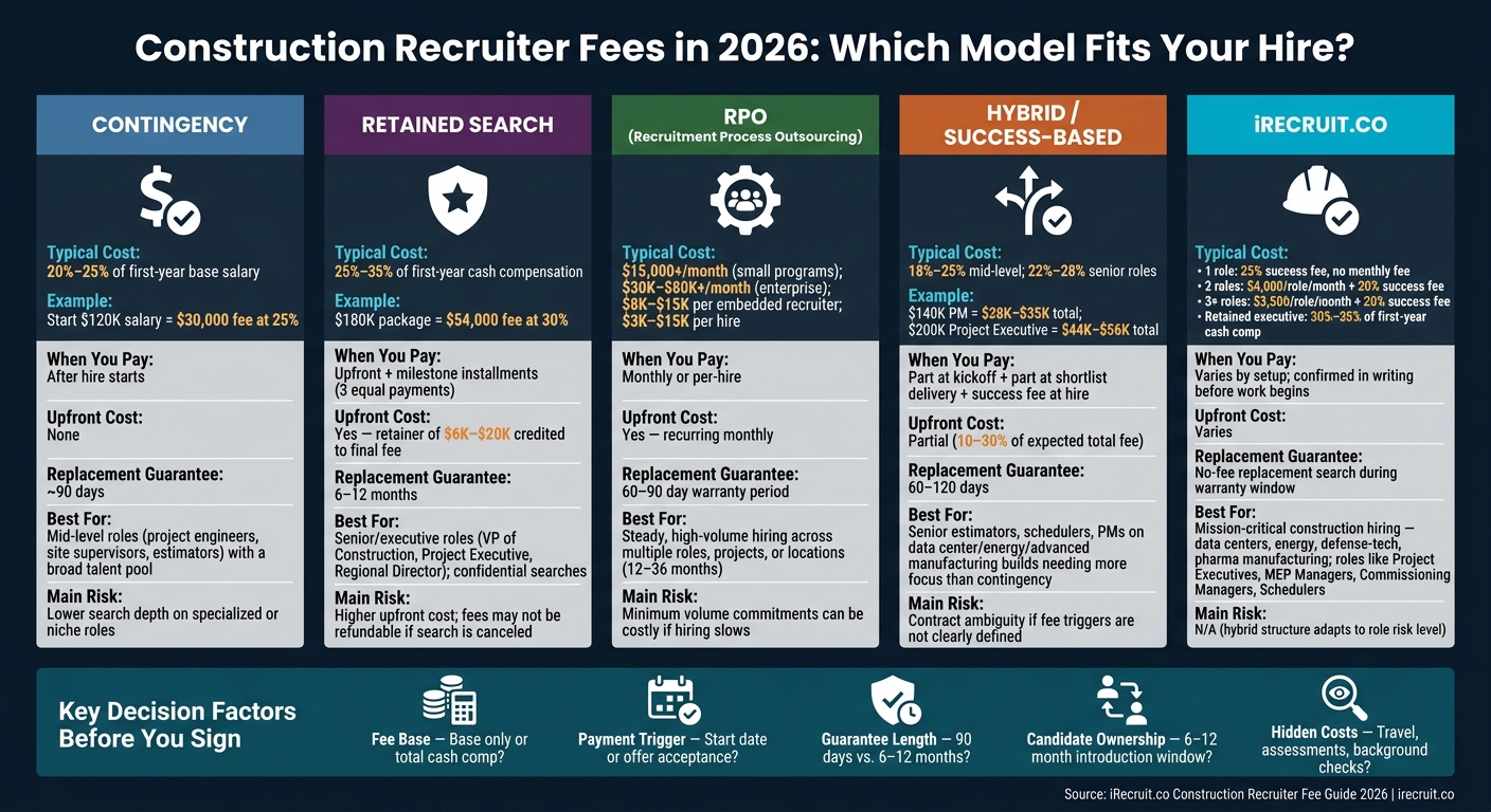 Construction Recruiter Fees 2026: Pricing Models Compared