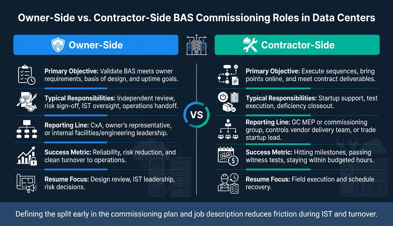 Owner-Side vs. Contractor-Side BAS Commissioning Roles in Data Centers