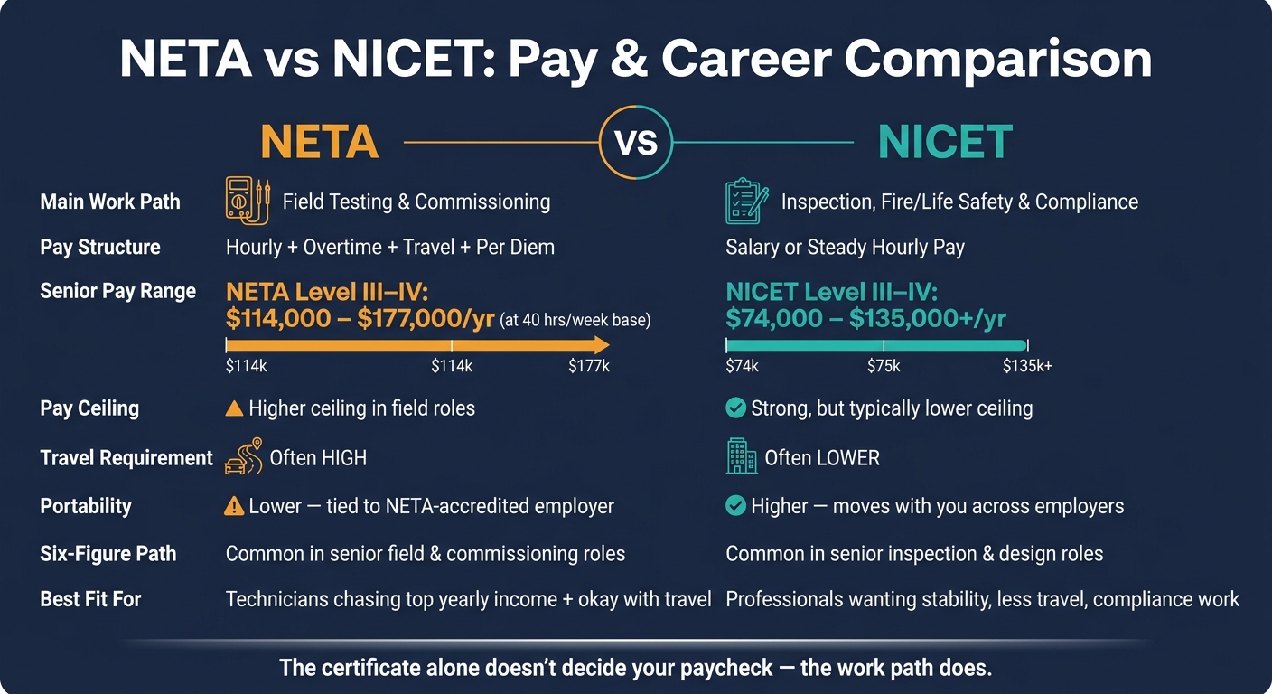 NETA vs NICET Certification: Pay, Portability & Career Path Compared