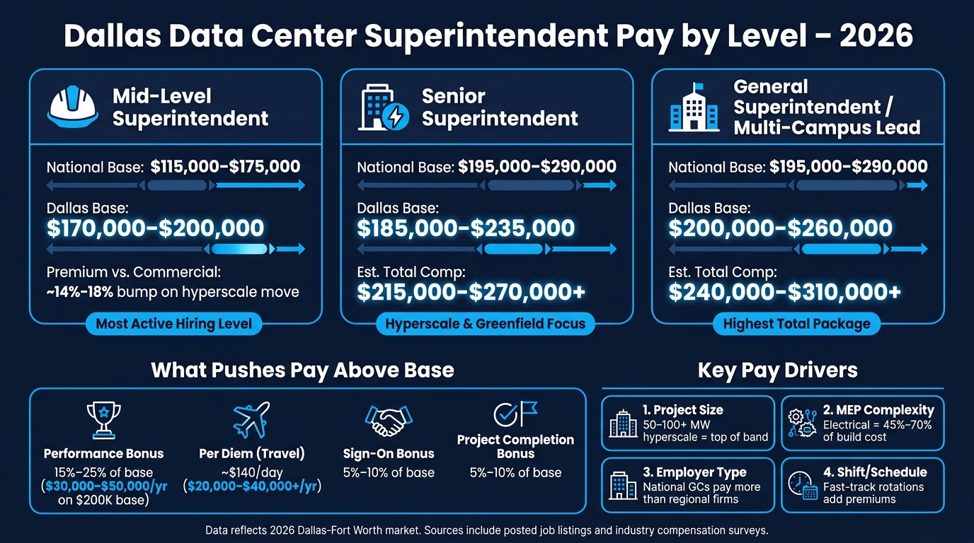 Dallas Data Center Superintendent Pay by Level 2026