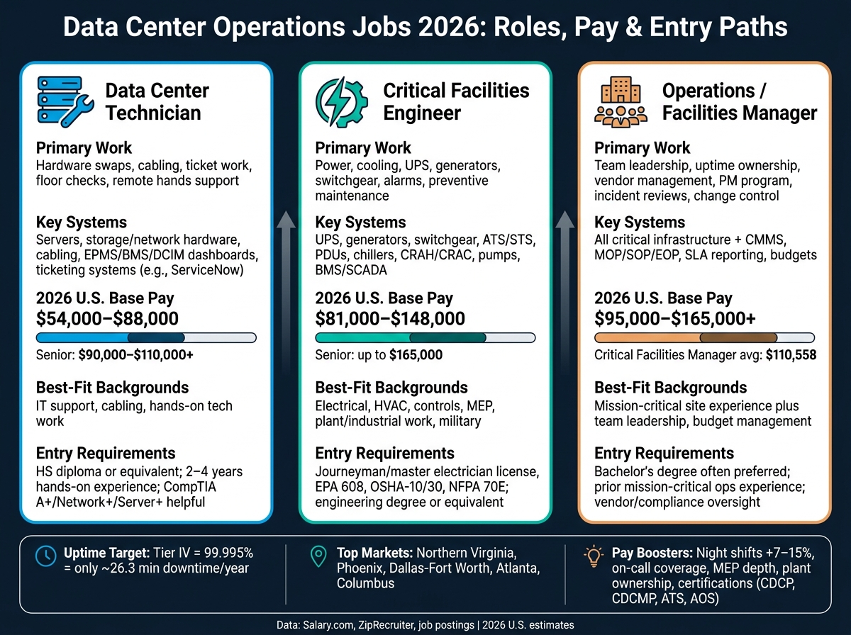 Data Center Ops Jobs 2026: Roles, Pay & Entry Paths