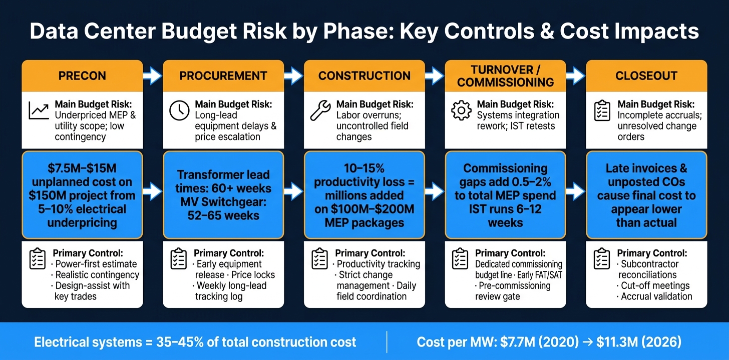 Data Center Budget Risk by Phase: Key Controls & Cost Impacts