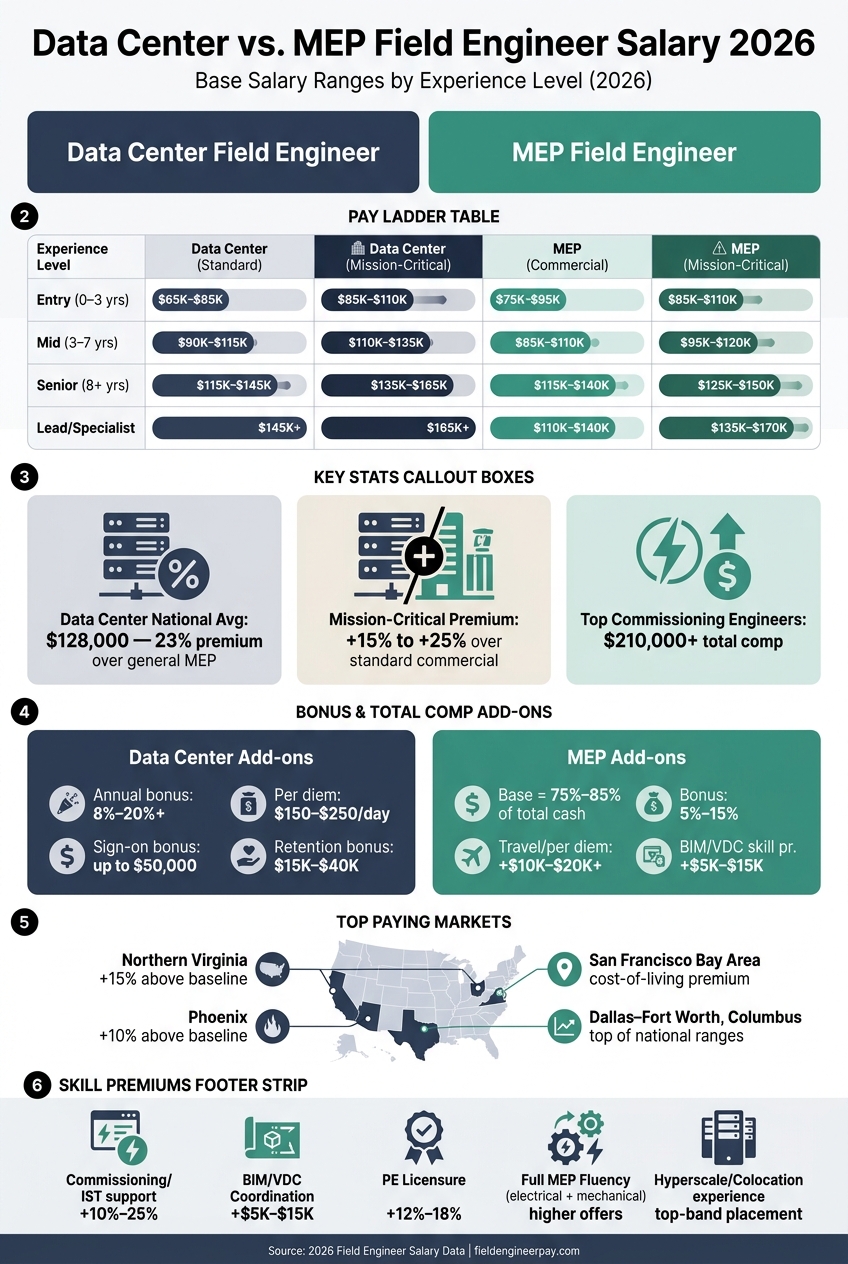 Data Center vs MEP Field Engineer Salary 2026: Pay Ladder Comparison