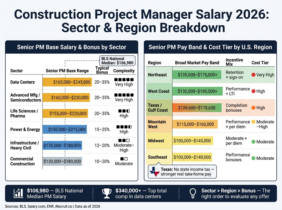 Construction PM Salary by Sector & Region 2026