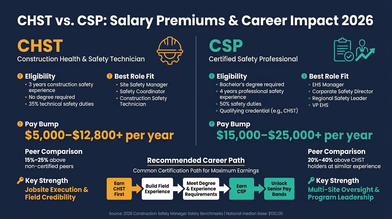CHST vs CSP Certification: Salary Premiums & Career Impact 2026