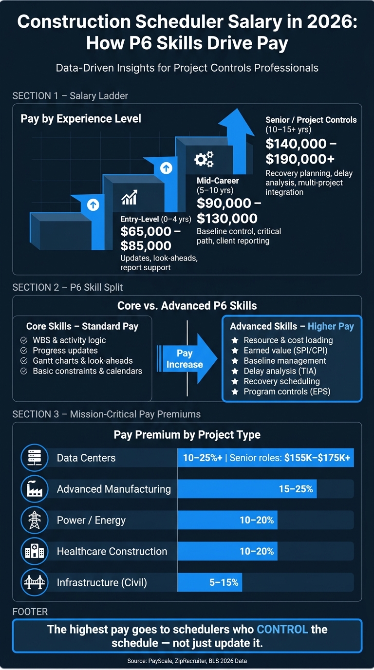 Construction Scheduler Salary by Experience & P6 Skill Level (2026)