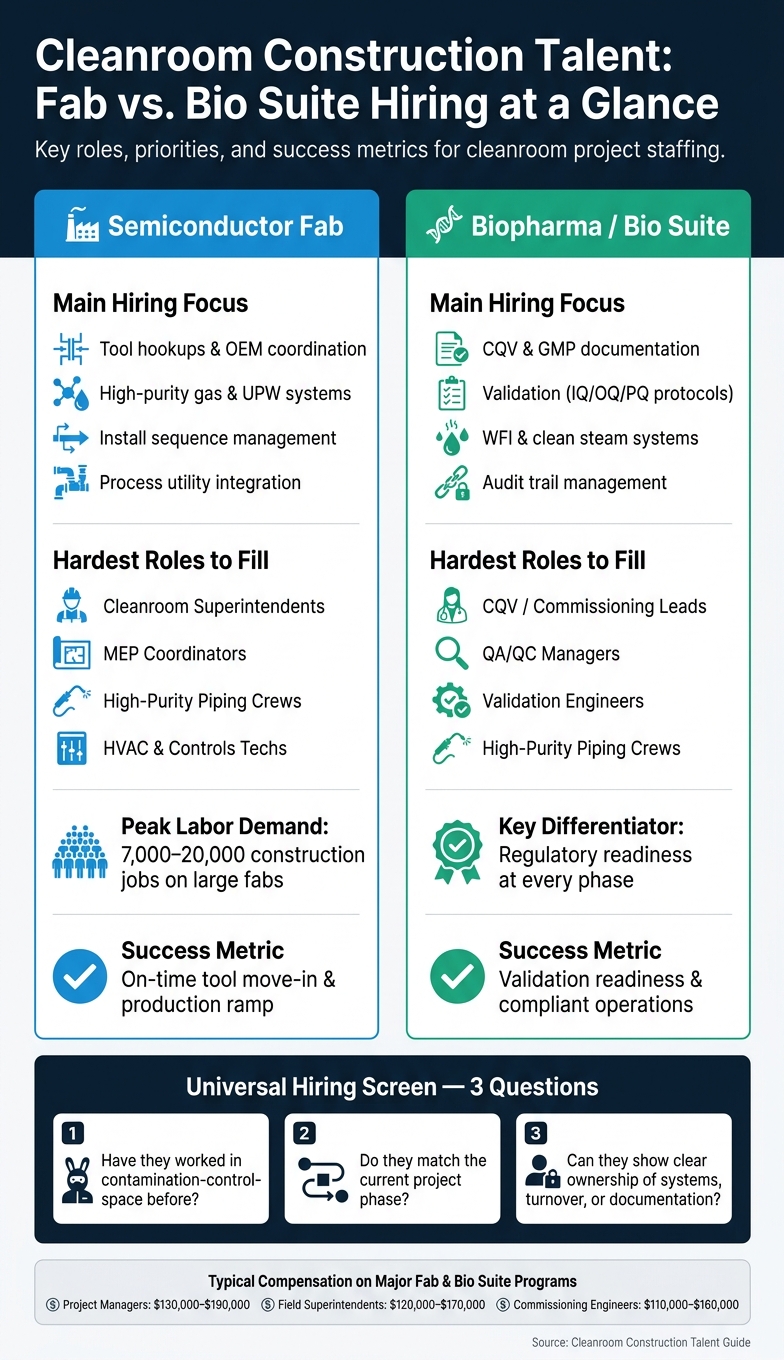 Semiconductor Fab vs. Biopharma Bio Suite: Cleanroom Hiring Breakdown