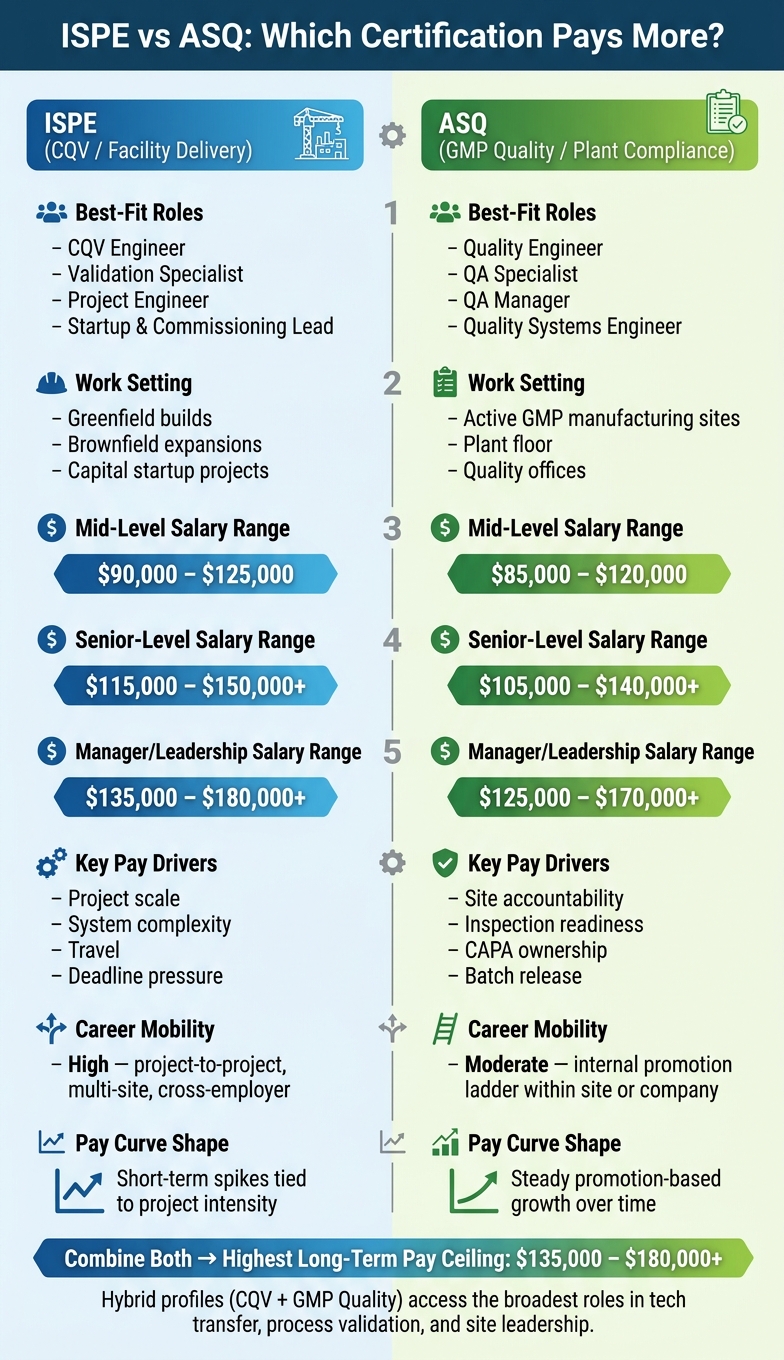 ISPE vs ASQ Certification: Salary, Roles & Career Path Comparison