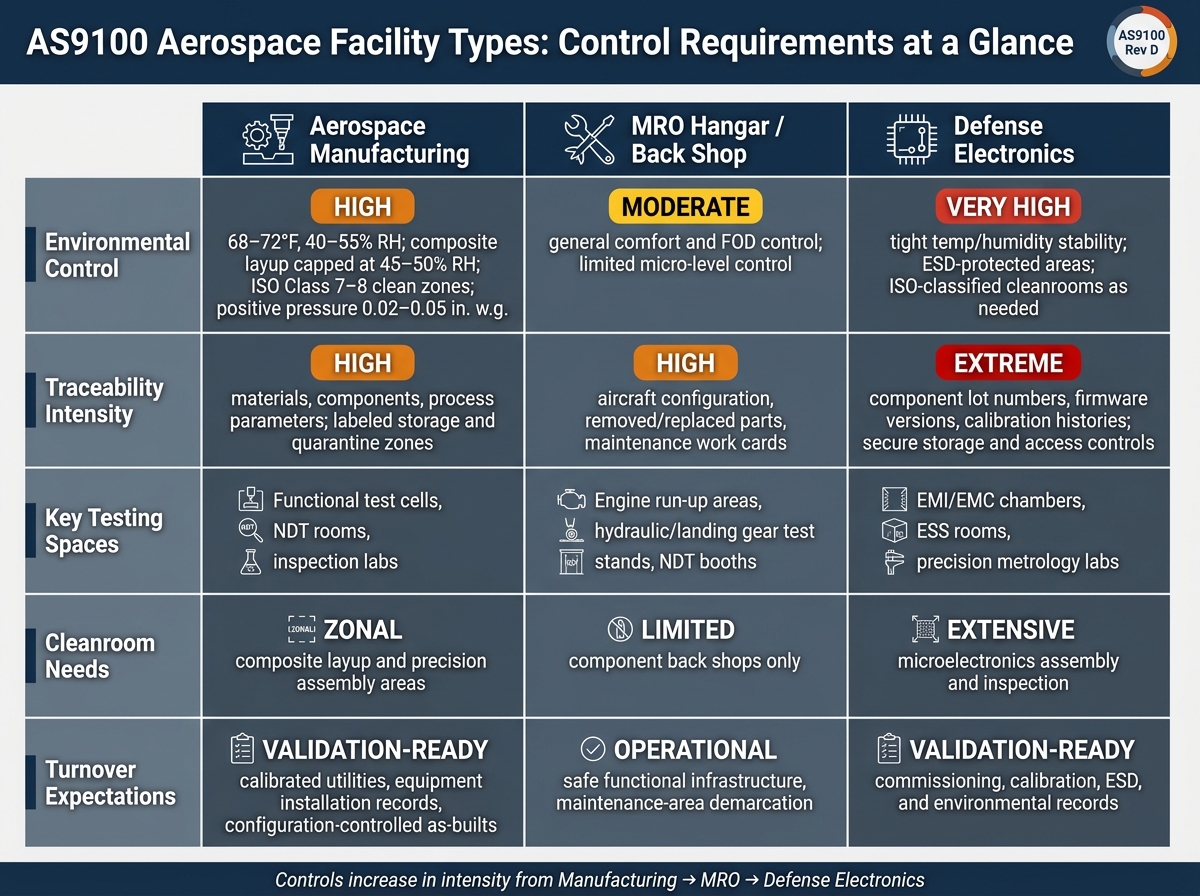 AS9100 Facility Types Compared: Manufacturing vs. MRO vs. Defense Electronics
