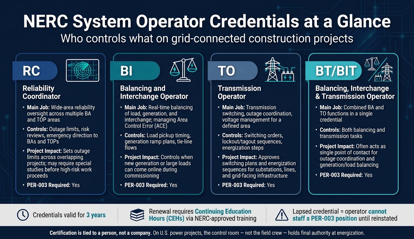 NERC System Operator Credentials: RC, BI, TO & BT/BIT Compared