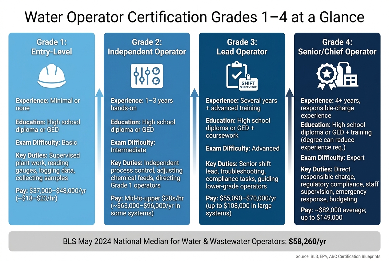 Water Operator Certification Grades 1–4: Requirements, Responsibilities & Pay
