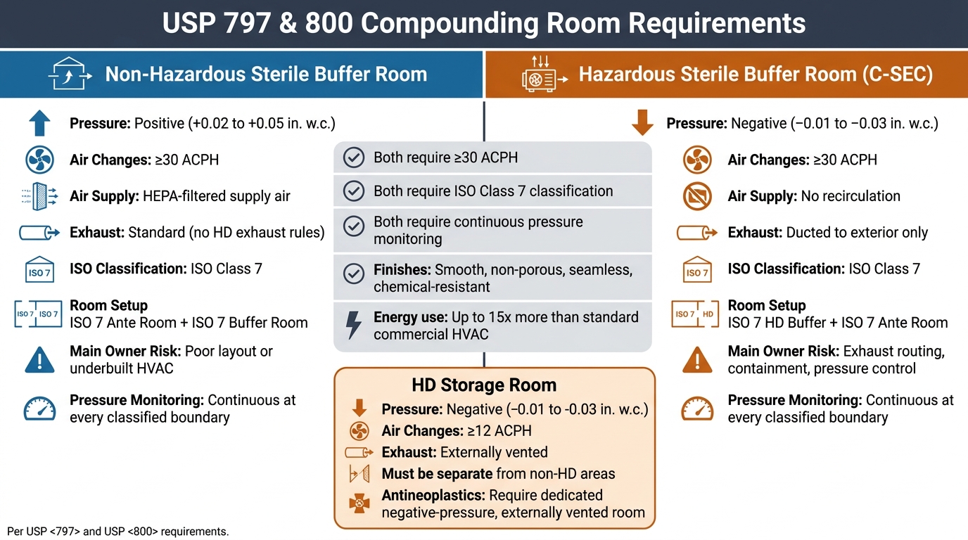 USP 797 & 800 Compounding Room Requirements: Non-Hazardous vs. Hazardous Sterile Spaces