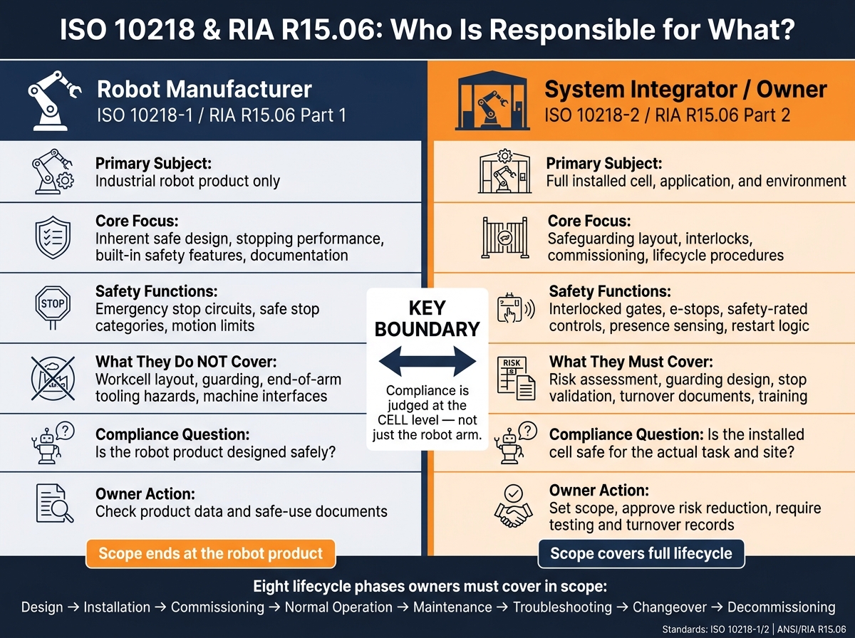 ISO 10218 vs RIA R15.06: Robot Manufacturer vs Owner-Integrator Scope