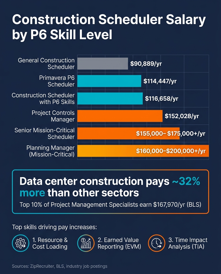 Construction Scheduler Salary by P6 Skill Level (2024)