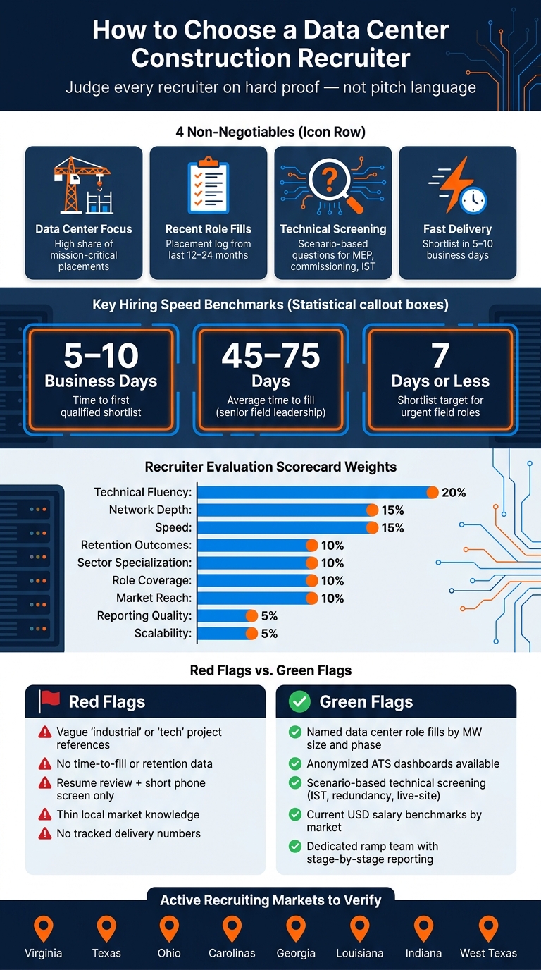 How to Choose a Data Center Construction Recruiter: Scorecard & Key Metrics