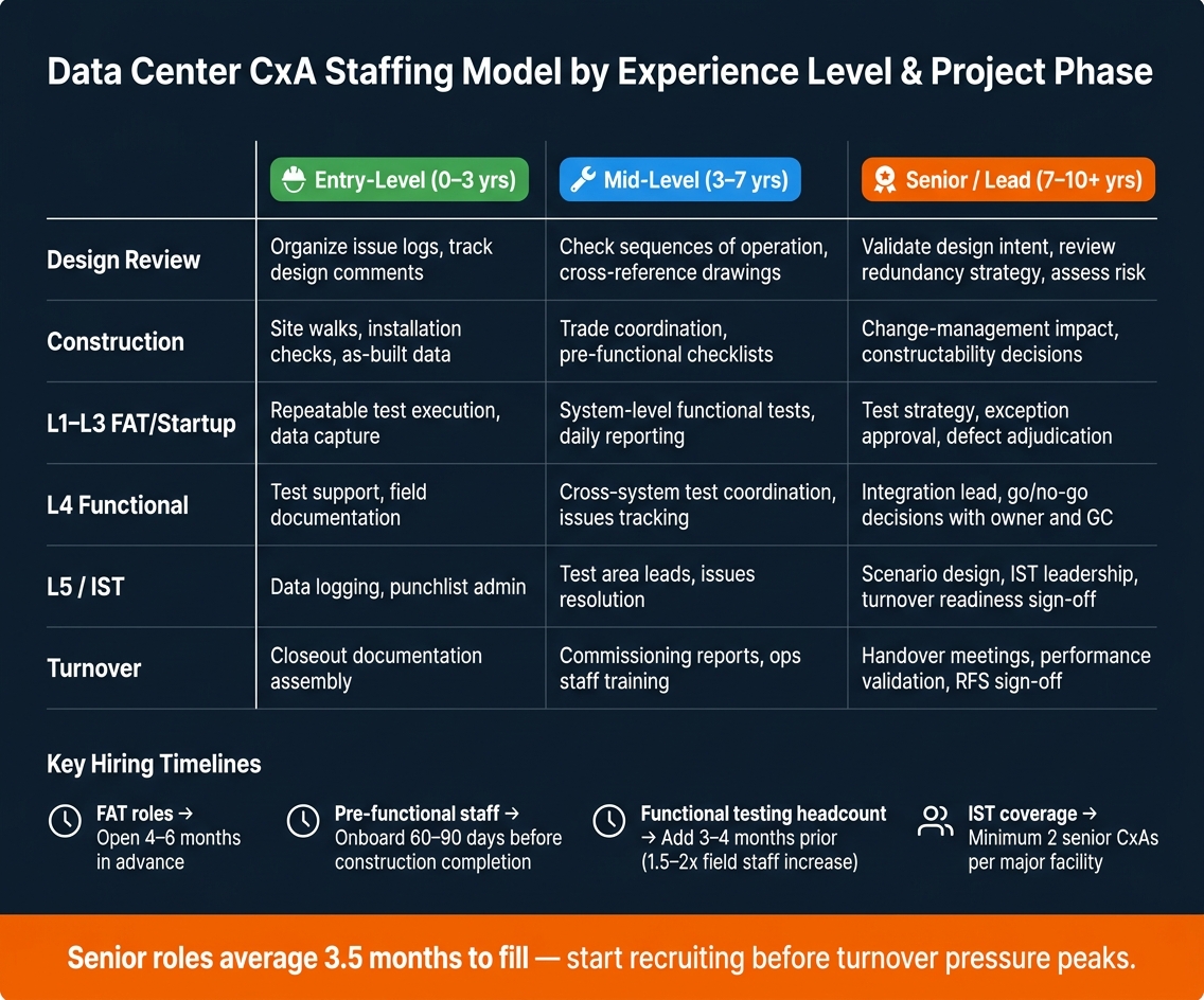 Data Center CxA Staffing Model by Experience Level & Project Phase