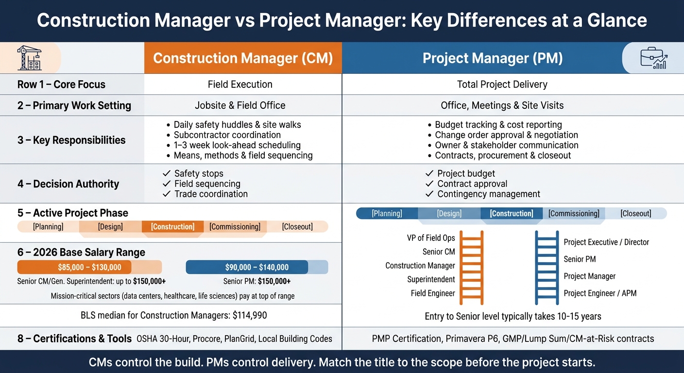 Construction Manager vs Project Manager: Roles, Responsibilities & 2026 Salaries