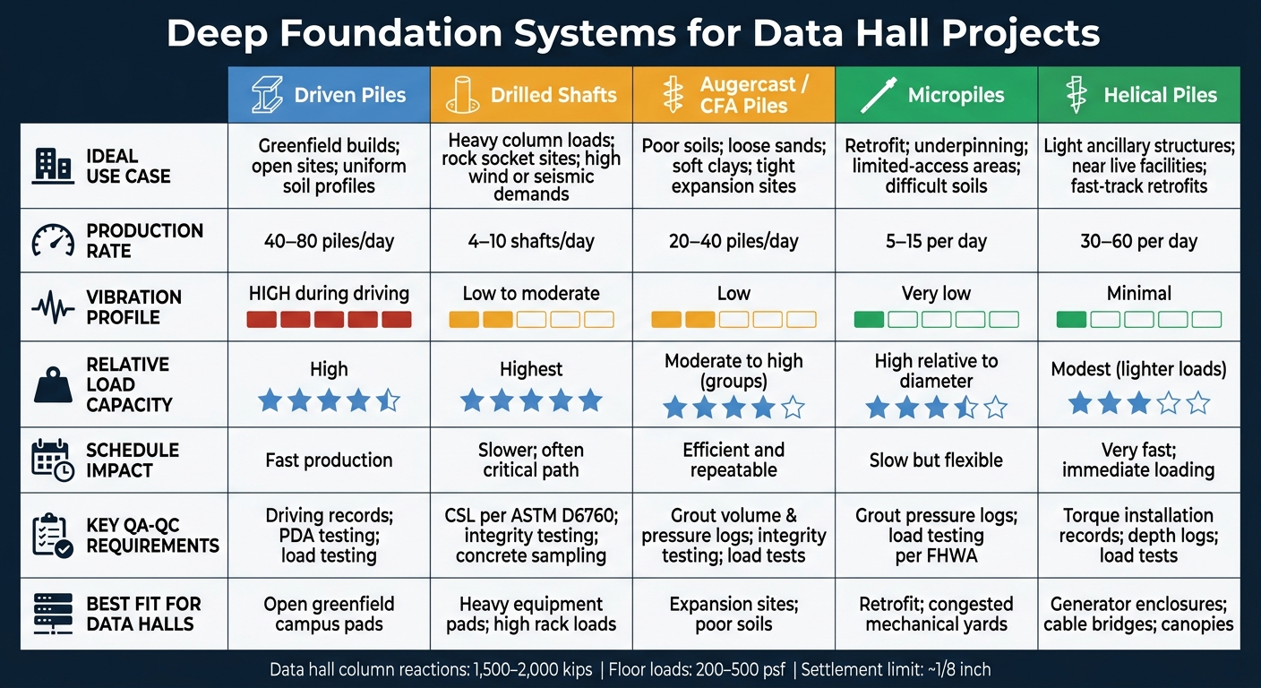Deep Foundation Systems for Data Hall Projects: Side-by-Side Comparison