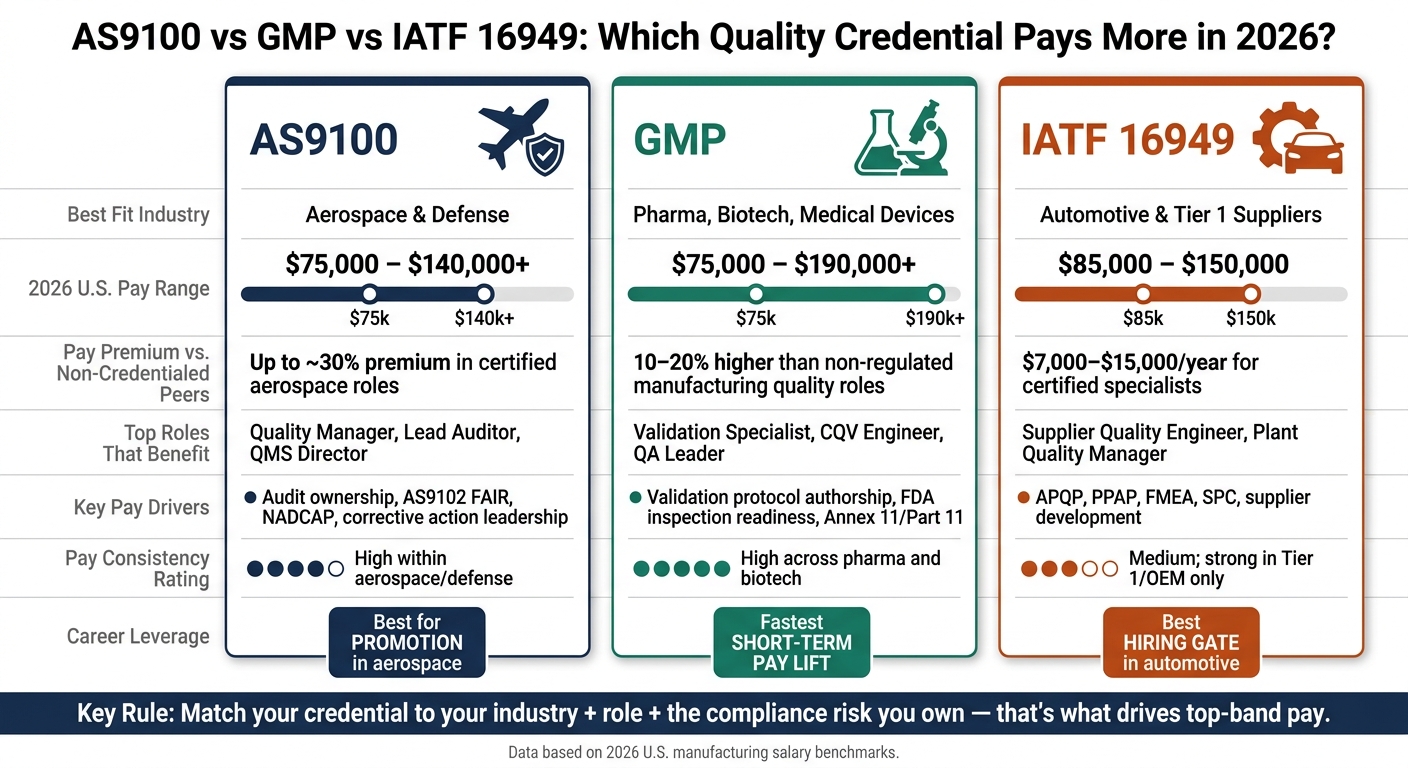 AS9100 vs GMP vs IATF 16949: Pay & Career Impact by Industry (2026)