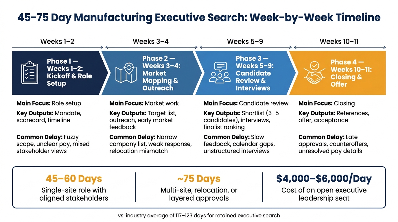 45–75 Day Manufacturing Executive Search: Week-by-Week Timeline