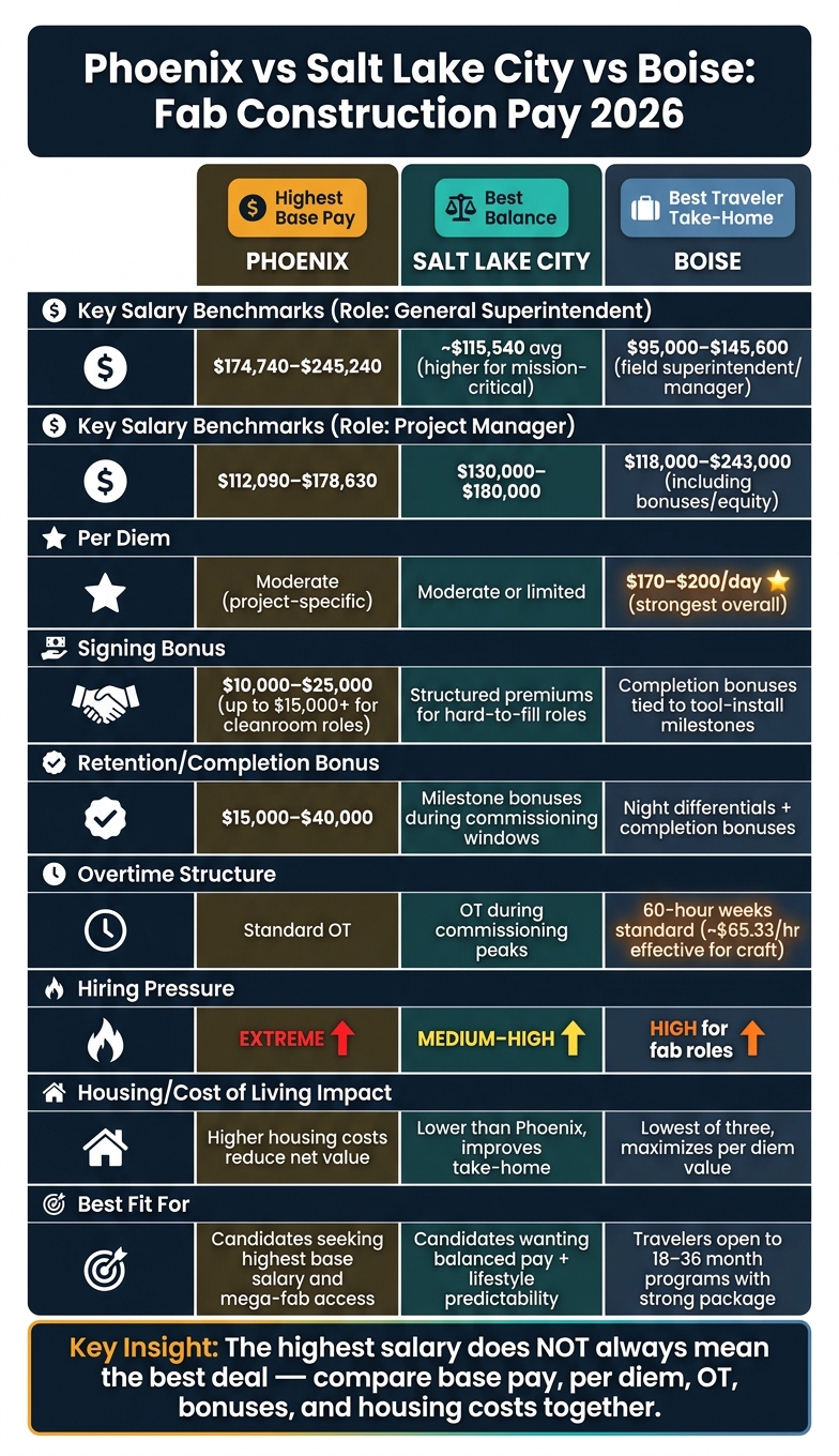 Phoenix vs Salt Lake City vs Boise: Fab Construction Pay Comparison 2026