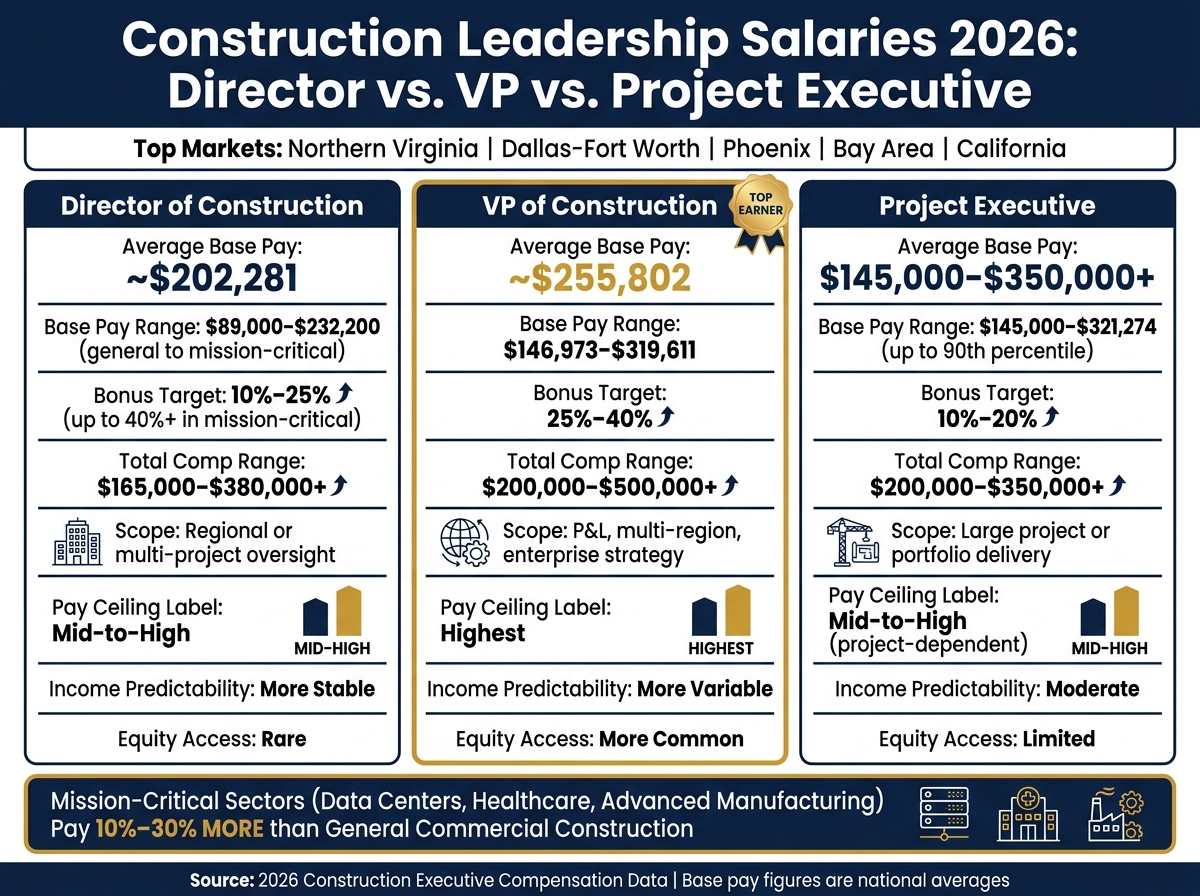 Construction Leadership Salaries 2026: Director vs VP vs Project Executive