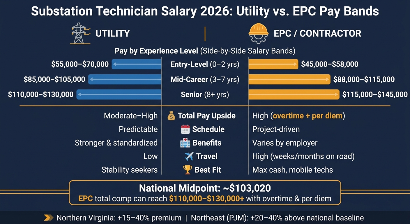 Substation Technician Salary 2026: Utility vs. EPC Pay Comparison