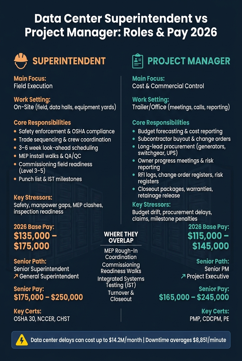 Data Center Superintendent vs Project Manager: Roles & Pay 2026