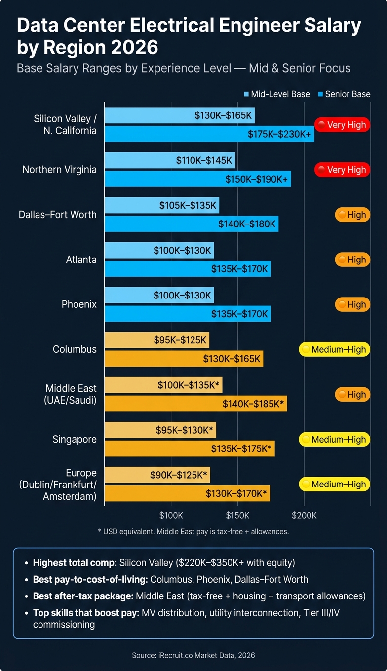 Data Center Electrical Engineer Salary by Region 2026