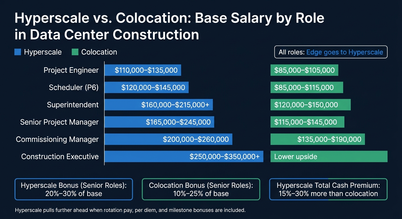 Hyperscale vs Colocation Data Center Construction Pay by Role