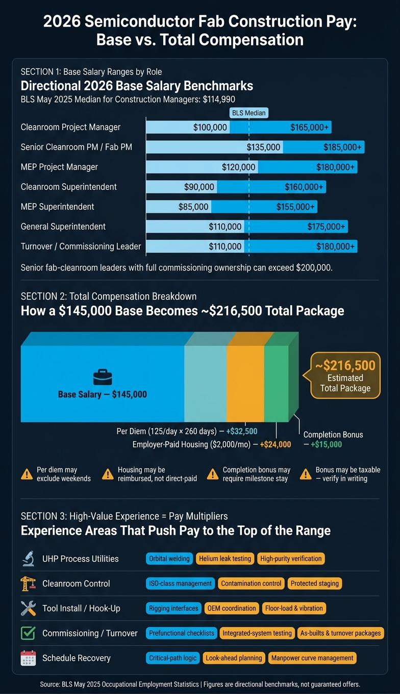 2026 Semiconductor Fab Construction Pay: Base vs. Total Compensation by Role