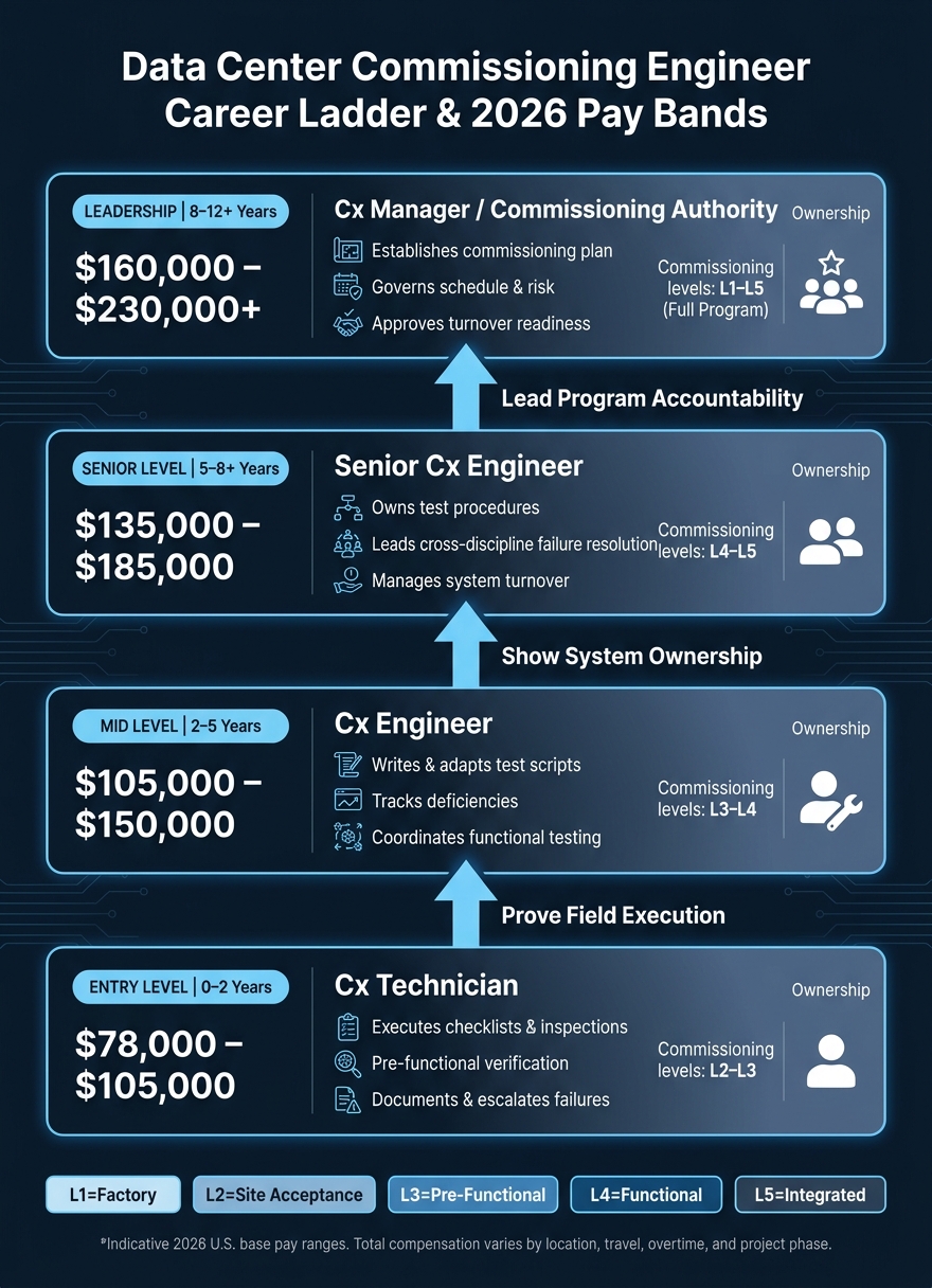 Data Center Commissioning Engineer Career Ladder & 2026 Pay Bands