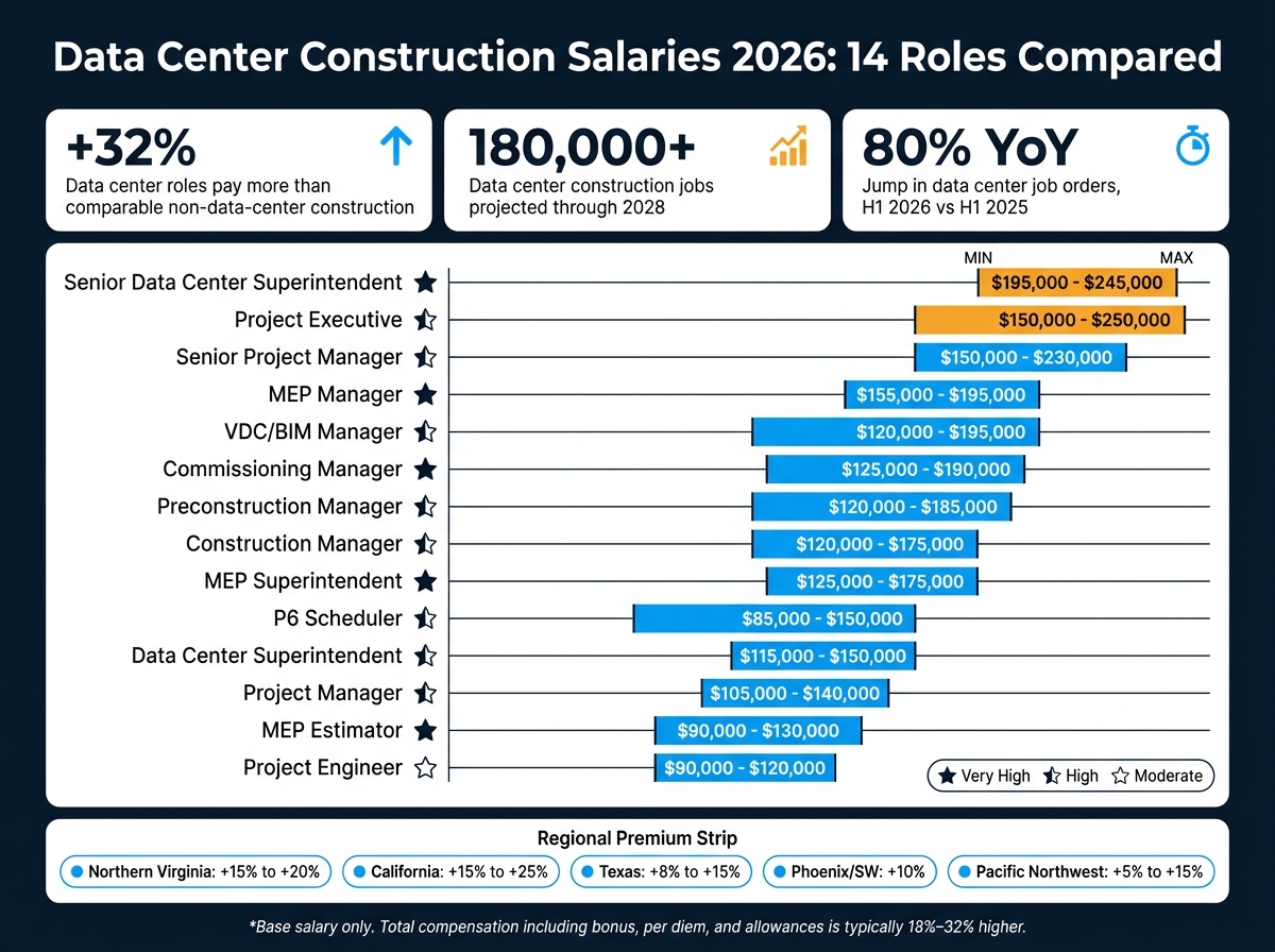 Data Center Construction Salaries 2026: 14 Roles Compared