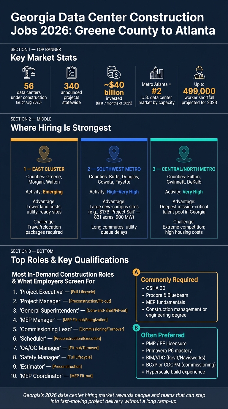 Georgia Data Center Construction Jobs 2026: County Clusters, Top Roles & Hiring Requirements