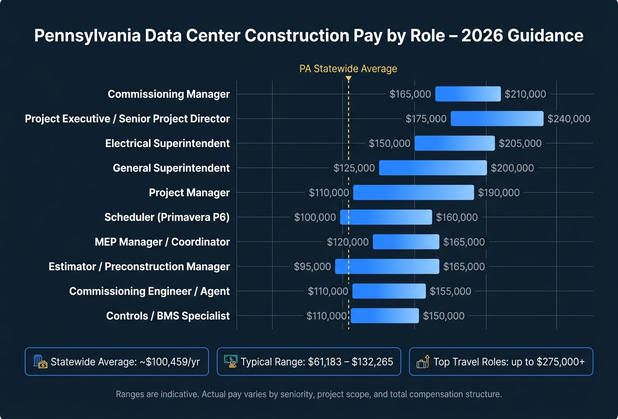 Pennsylvania Data Center Construction Pay by Role 2026