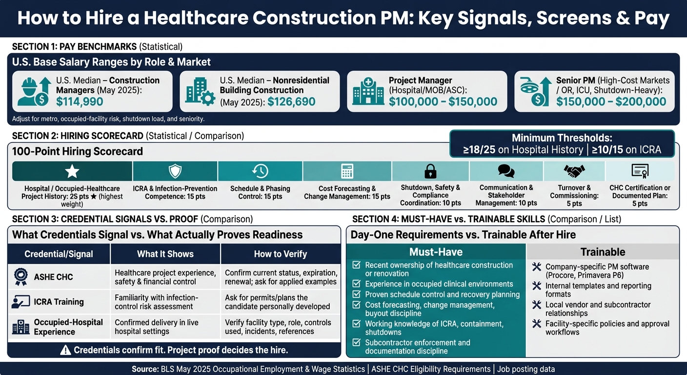 Healthcare Construction PM Hiring Scorecard & Pay Benchmarks