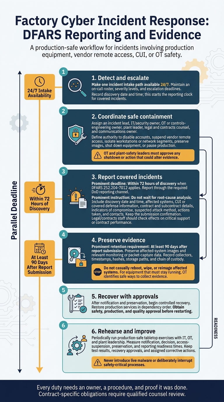 Factory Cyber Incident Response: DFARS Reporting and Evidence