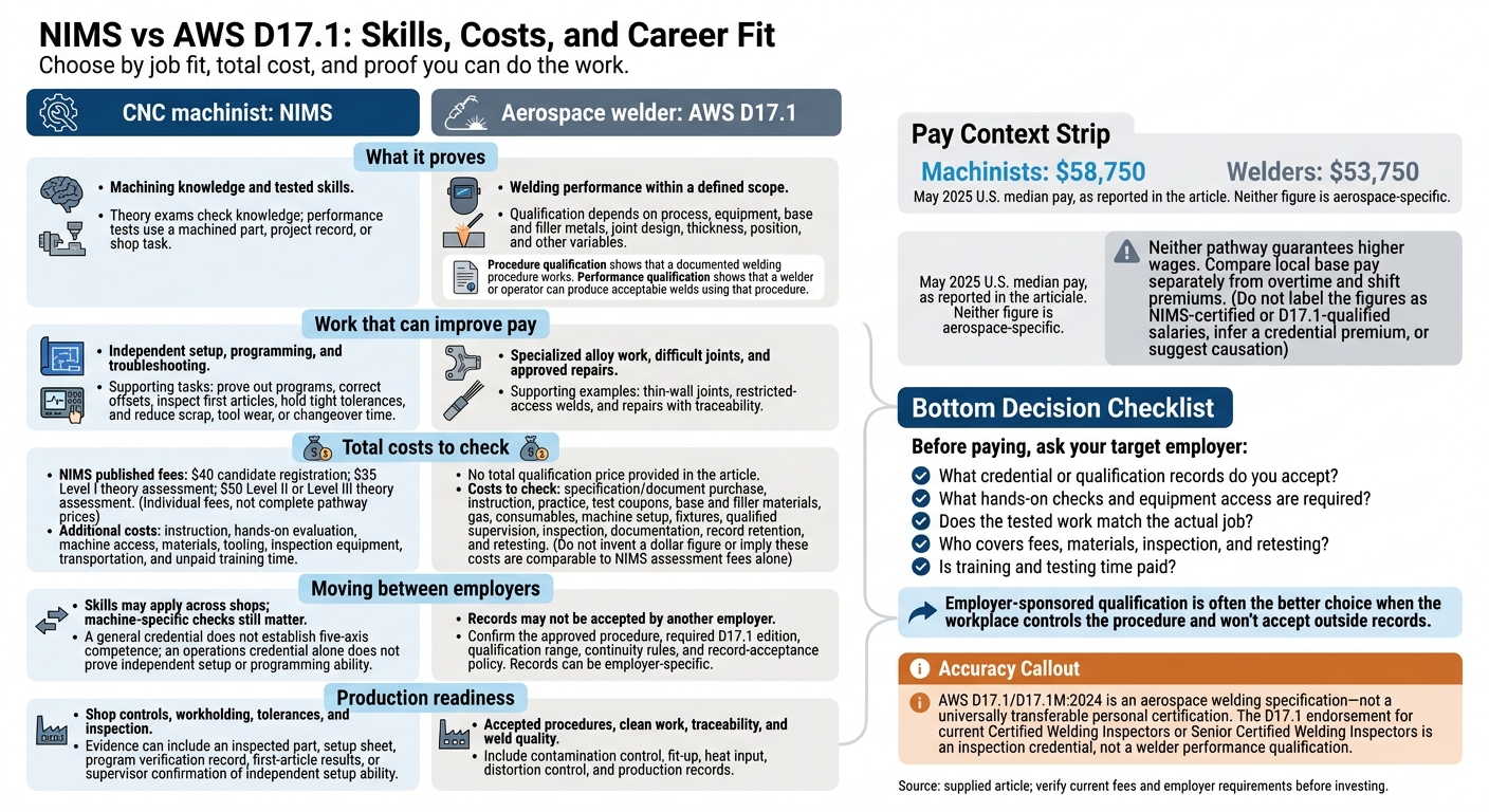 NIMS vs AWS D17.1: Skills, Costs, and Career Fit