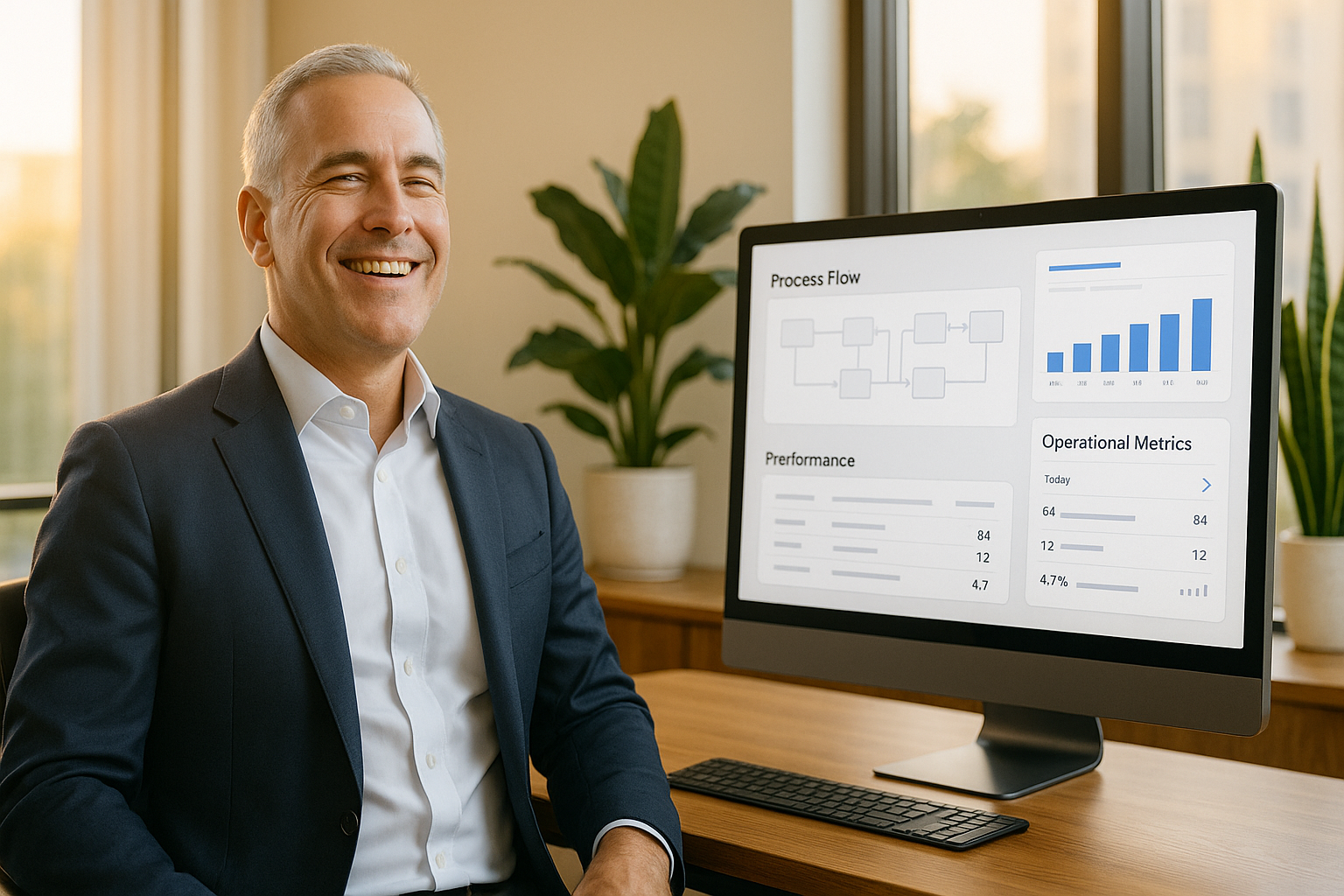 Confident operations manager relaxed at work