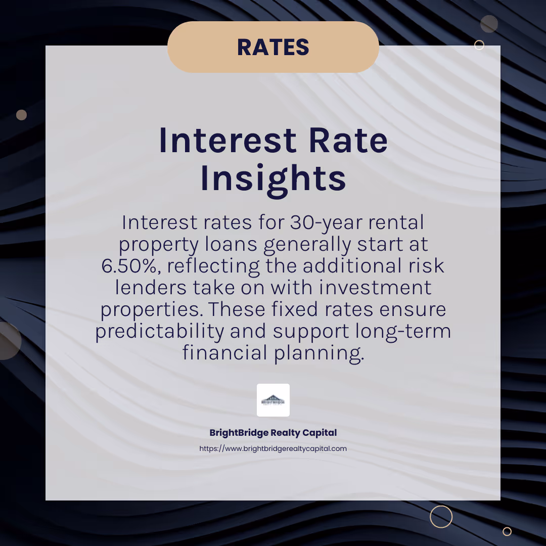 Interest Rates Comparison - 30 year rental property loans infographic simple-info-card-dark