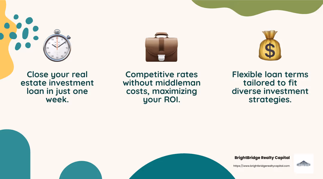 BrightBridge offers competitive rates and fast closings, ensuring you can act quickly in the market. - real estate investment lender infographic 3_facts_emoji_nature
