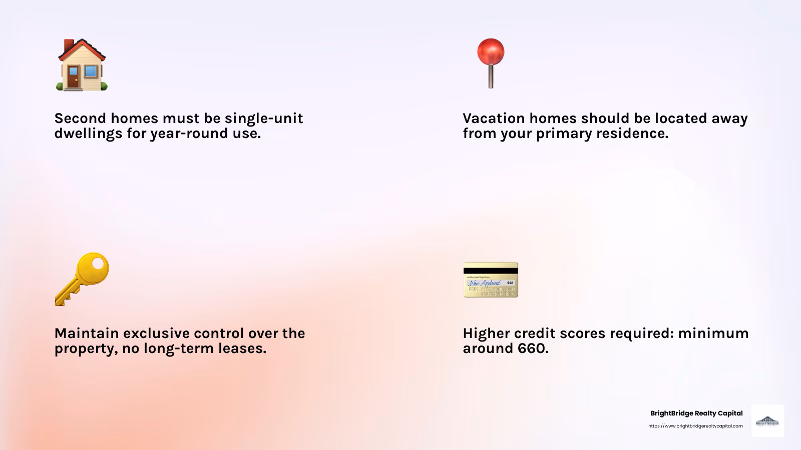 Second home mortgage requirements infographic - getting a loan for a vacation home infographic 4_facts_emoji_light-gradient