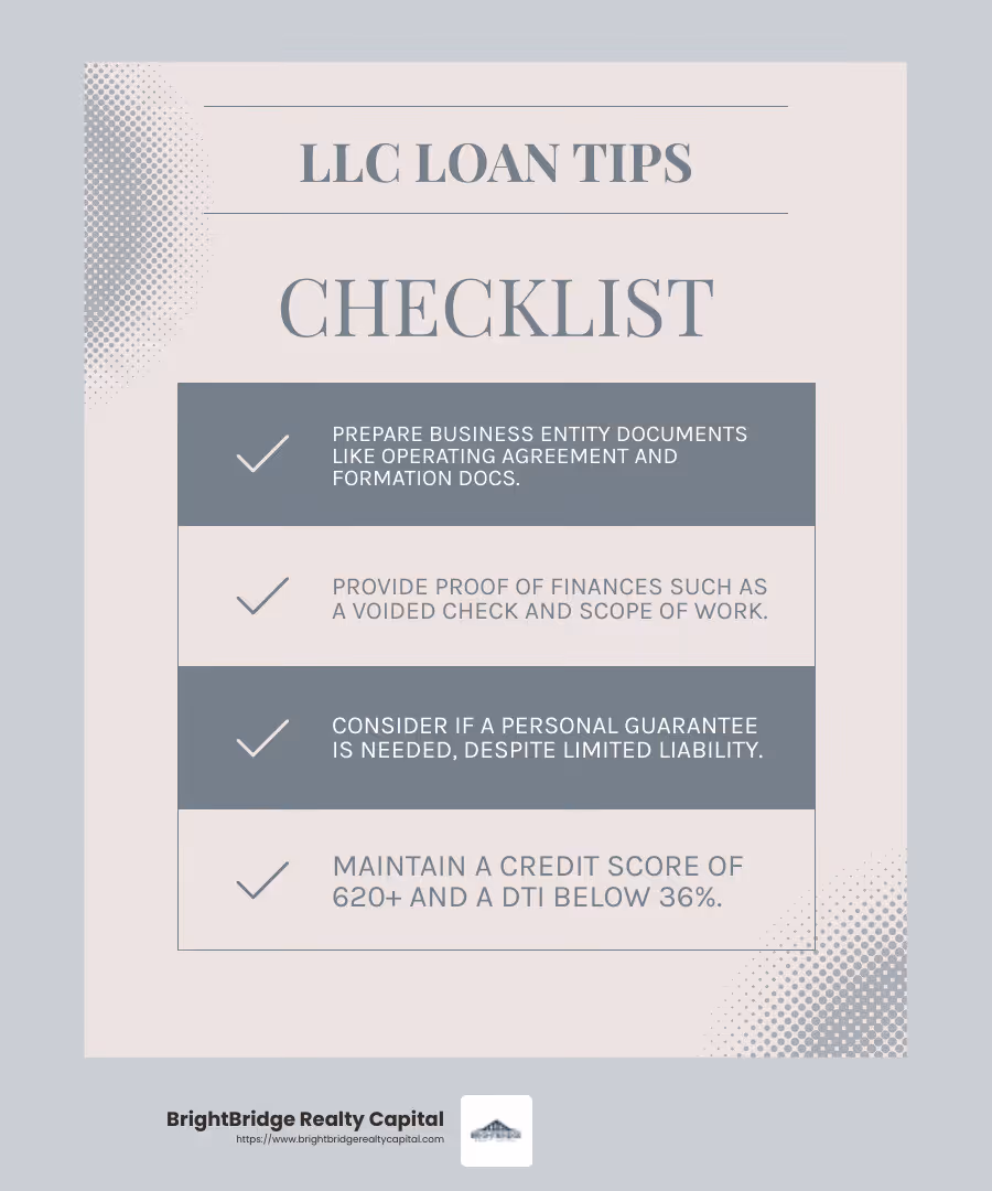 A strong credit score and low debt-to-income ratio are crucial for securing an LLC loan for rental property - llc loan for rental property infographic checklist-light-blue-grey