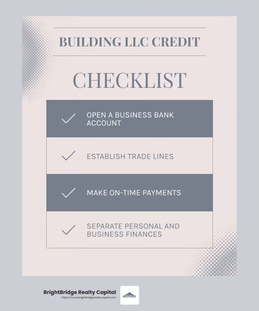 Building credit for your LLC can make future financing easier. - mortgage for llc rental property infographic checklist-light-blue-grey