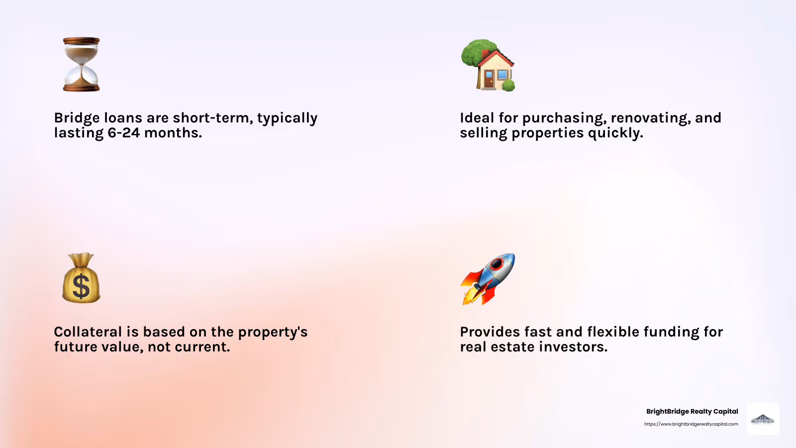 Bridge Loan Basics - bridge loan for flipping houses infographic 4_facts_emoji_light-gradient
