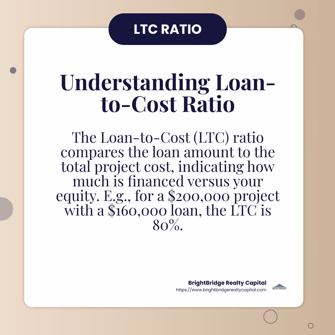 LTC ratio helps assess risk and financing needs - fix and flip bridge loans infographic simple-info-card