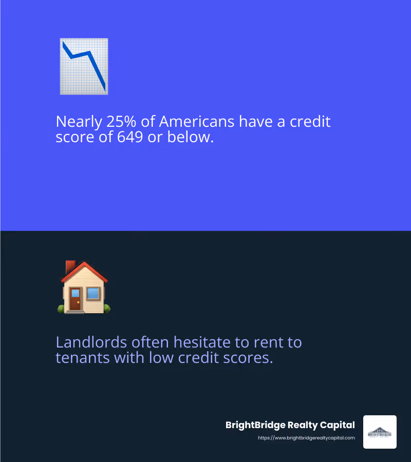 Nearly 25% of Americans have a credit score of 649 or below - Low credit score rental loan infographic 2_facts_emoji_blue