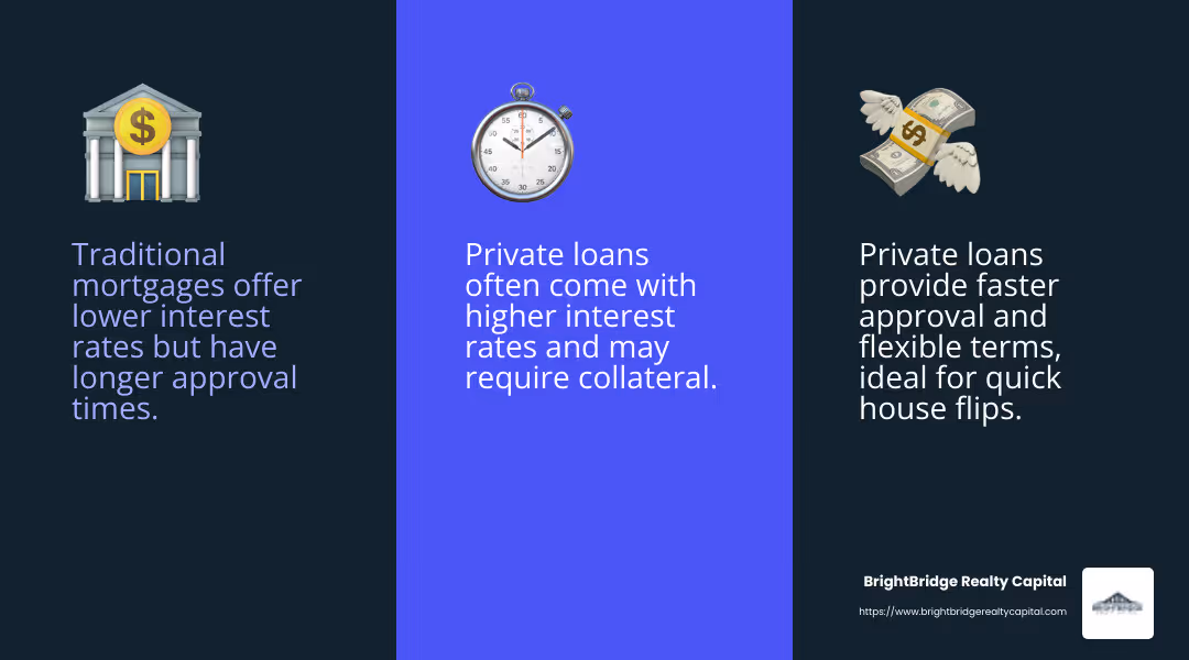 Private loans offer flexibility but at a higher cost. - bank loan for flipping houses infographic 3_facts_emoji_blue