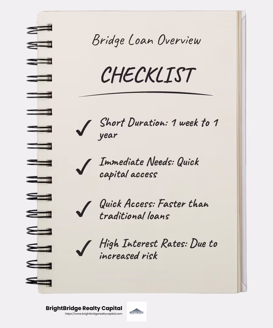 High Interest Rates and Quick Access - Bridge loan funding infographic checklist-notebook