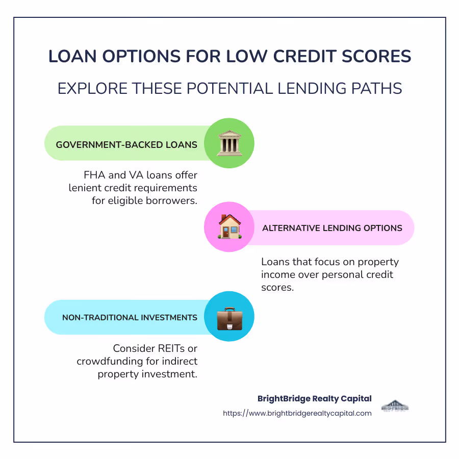 Infographic on loan options for low credit scores - Investment Lending Low Credit Score infographic infographic-line-3-steps-colors